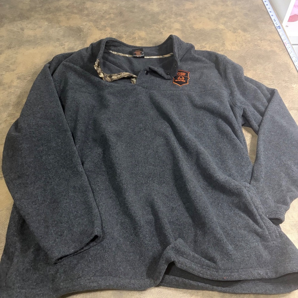 Ocean + Coast Fleece Pullover Mens 4XL Grey Realtree Camo Trim Snap Mock Neck
